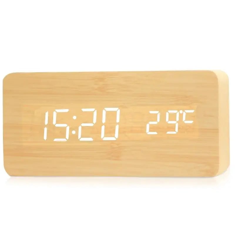Wooden LED Digital Alarm Clock with Temperature Display Desk Clock