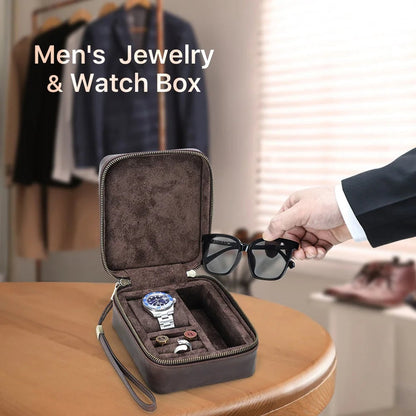 Genuine Leather Multi-Compartment Jewelry Storage Box for Watches