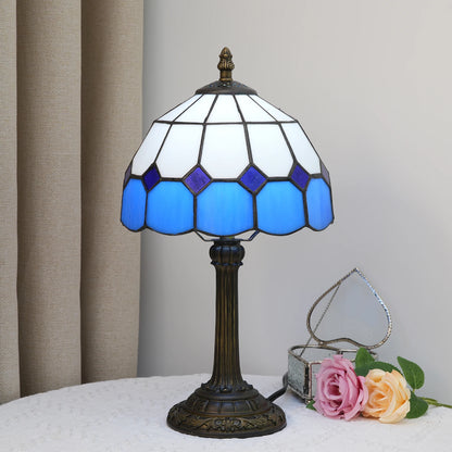 8" Mediterranean Stained Glass Table Lamp - Minimalist Bedside Reading