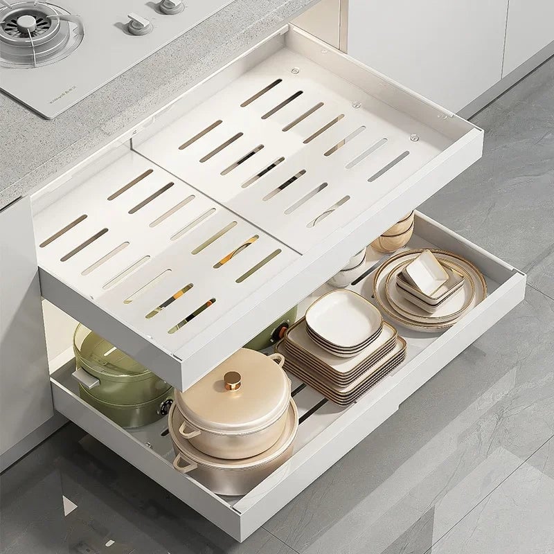 2Pc Pull Out Kitchen Storage Rack w/ Slide Rails Drawer Organizer