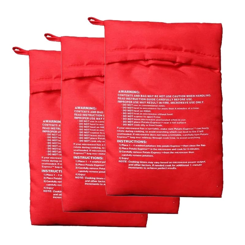 Microwave Potato Cooker Bag - Reusable 4 Minute Express Red Pouch
