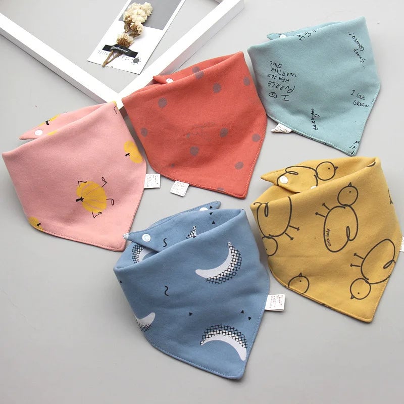 Cotton Triangle Bandana Bibs Set - Waterproof Baby Saliva Towels 5pc
