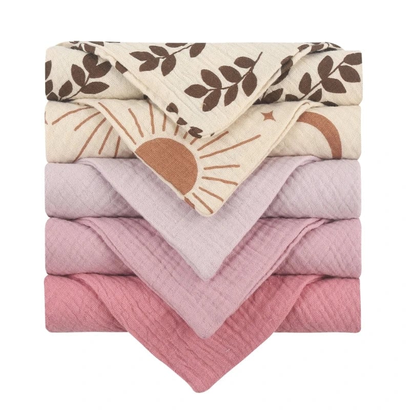 5PCS Soft Cotton Gauze Baby Towels - Absorbent Face Washcloths