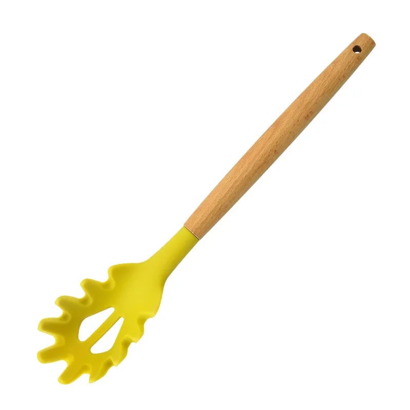 Wooden Handle Silicone Pasta Claw Non-Stick Spaghetti Strainer Tool
