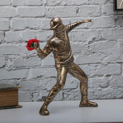 Resin Banksy Flower Thrower Bomber Statue - Home Decor Collectible