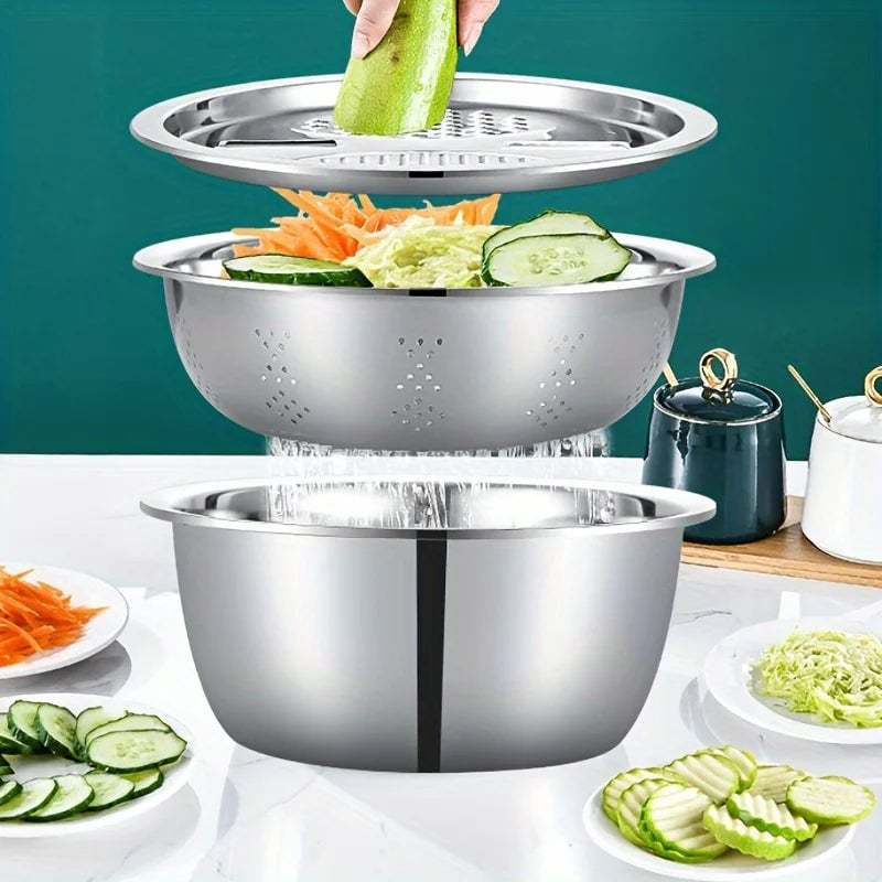 3PC Stainless Steel Kitchen Set Grinder Strainer Bowl Combo Drain