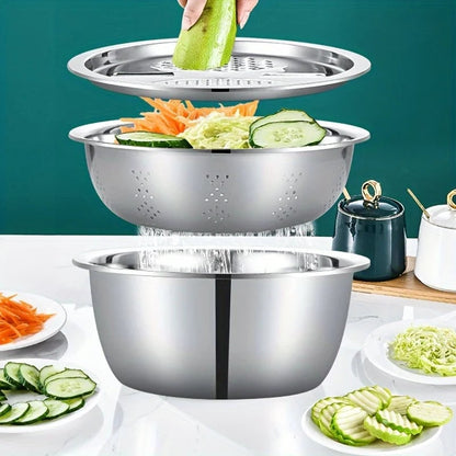 3PC Stainless Steel Kitchen Set Grinder Strainer Bowl Combo Drain