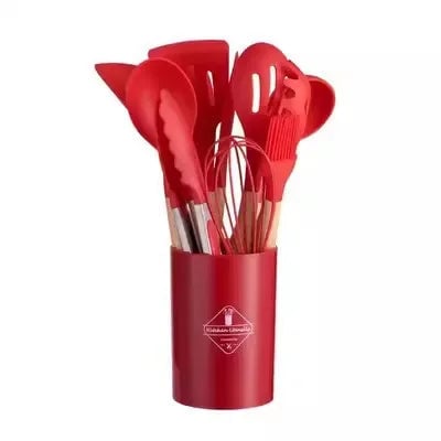 12PC Silicone Kitchen Utensils Set Non-Stick Wooden Handle Spatula