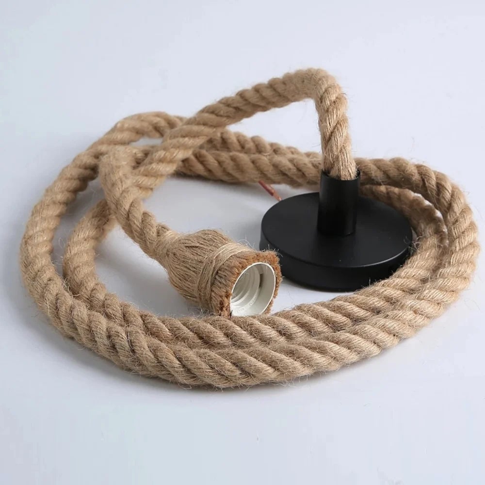 E27 Edison Bulb Hemp Rope Pendant Light Industrial Vintage Lamp