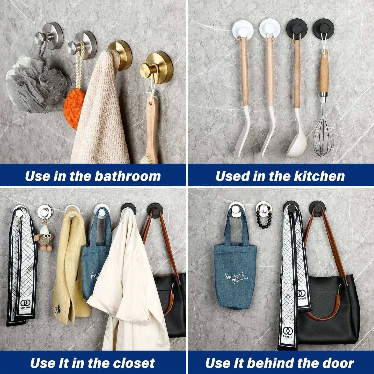 Vacuum Suction Cup Hooks - Punch Free Wall Hangers for Bathroom