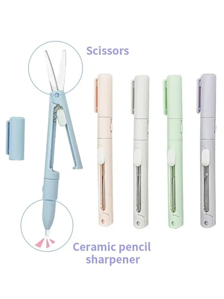 Mini Portable 2-in-1 Scissors Paper Cutter Knife Pen Shape Art Tool