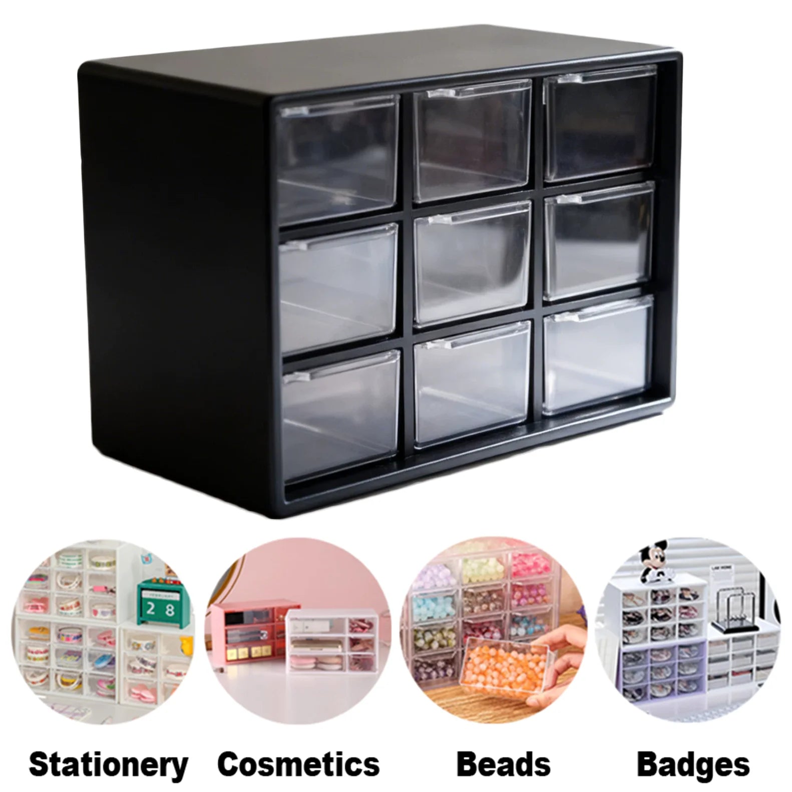 9 Grid Desktop Storage Box Jewelry Cosmetic Organizer with Drawer