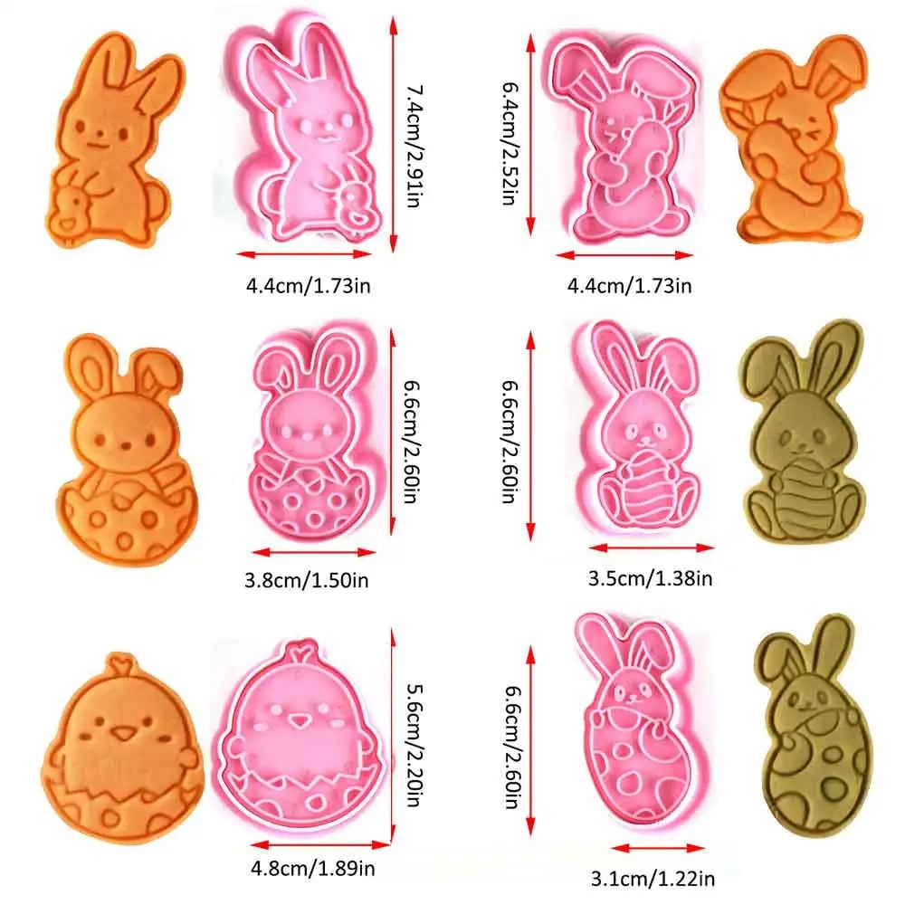 Easter Bunny Rabbit Egg Cookie Cutters Pressable Plastic Molds Set
