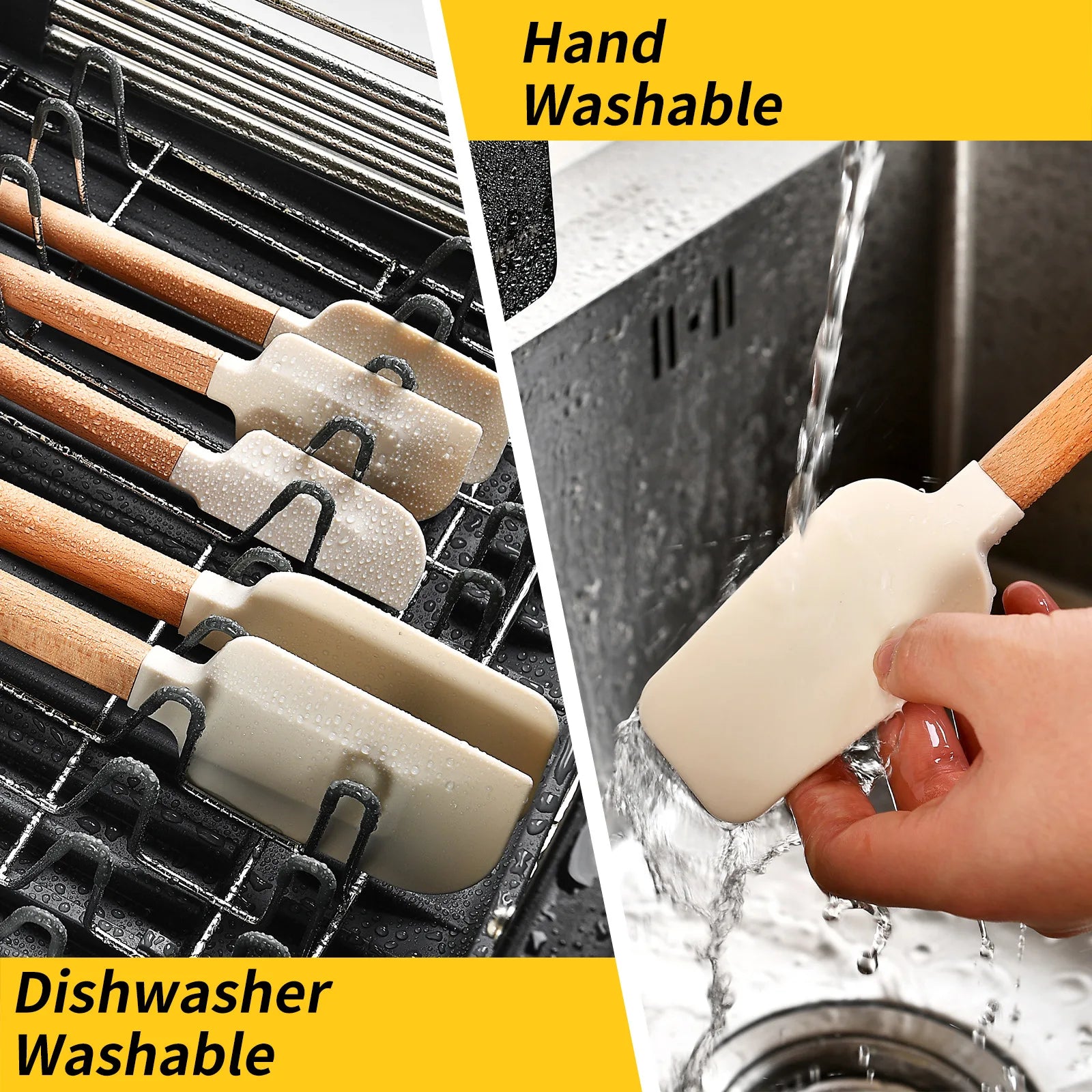 Silicone Cake Scraper Set with Wooden Handle - Baking Spatula Kit