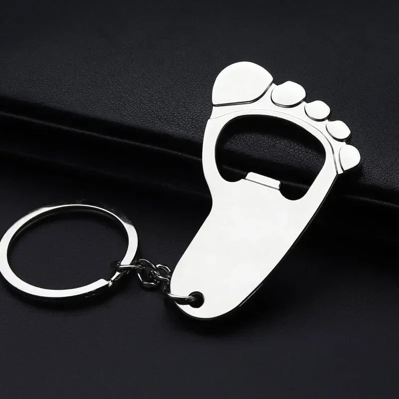 Metal Foot Keychain Bottle Opener - Beer Cap Corkscrew Key Ring Z004