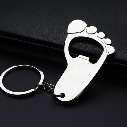 Metal Foot Keychain Bottle Opener - Beer Cap Corkscrew Key Ring Z004