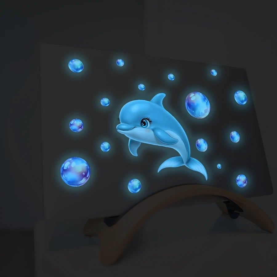 Glow Dark Dolphin Ocean Wall Decals - Kids Room Bubble Stickers