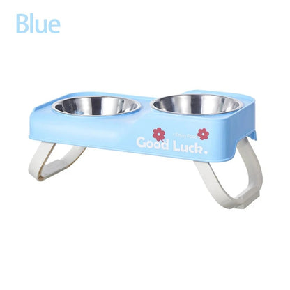 Stainless Steel Double Bowl Elevated Pet Feeder Non-Slip Foldable
