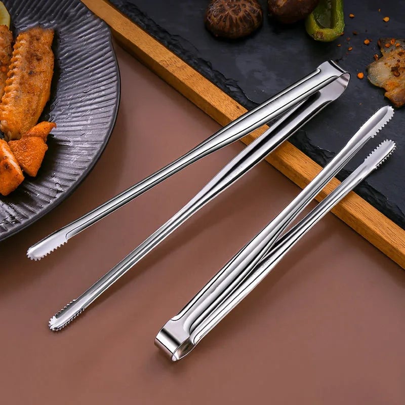 Stainless Steel BBQ Grill Tongs Non-Slip Kitchen Food Clips