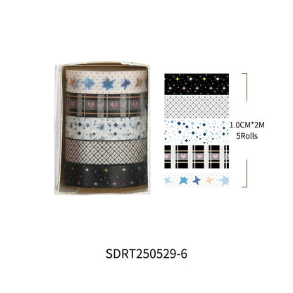 Basic Grid Star Washi Tape 5-Pack Decorative Craft Stationery Set