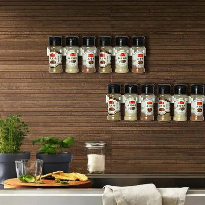 2pcs Grey Plastic Wall-Mounted Adhesive Spice Jar Rack Kitchen Storage