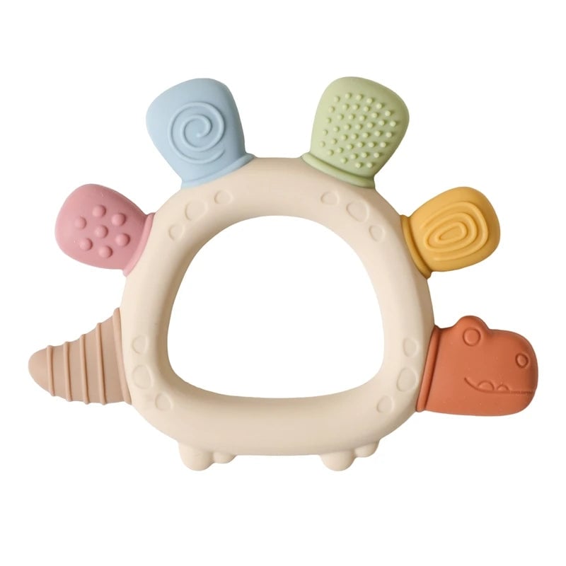 BPA Free Silicone Baby Teether 0-6 Months Wooden Ring Crab Toy