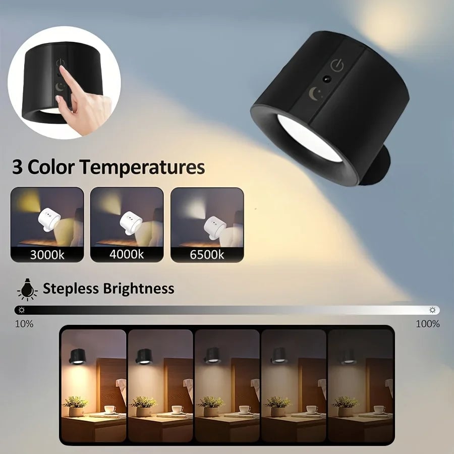 Magnetic LED Wall Lamp 360° Rotation Rechargeable Remote Control