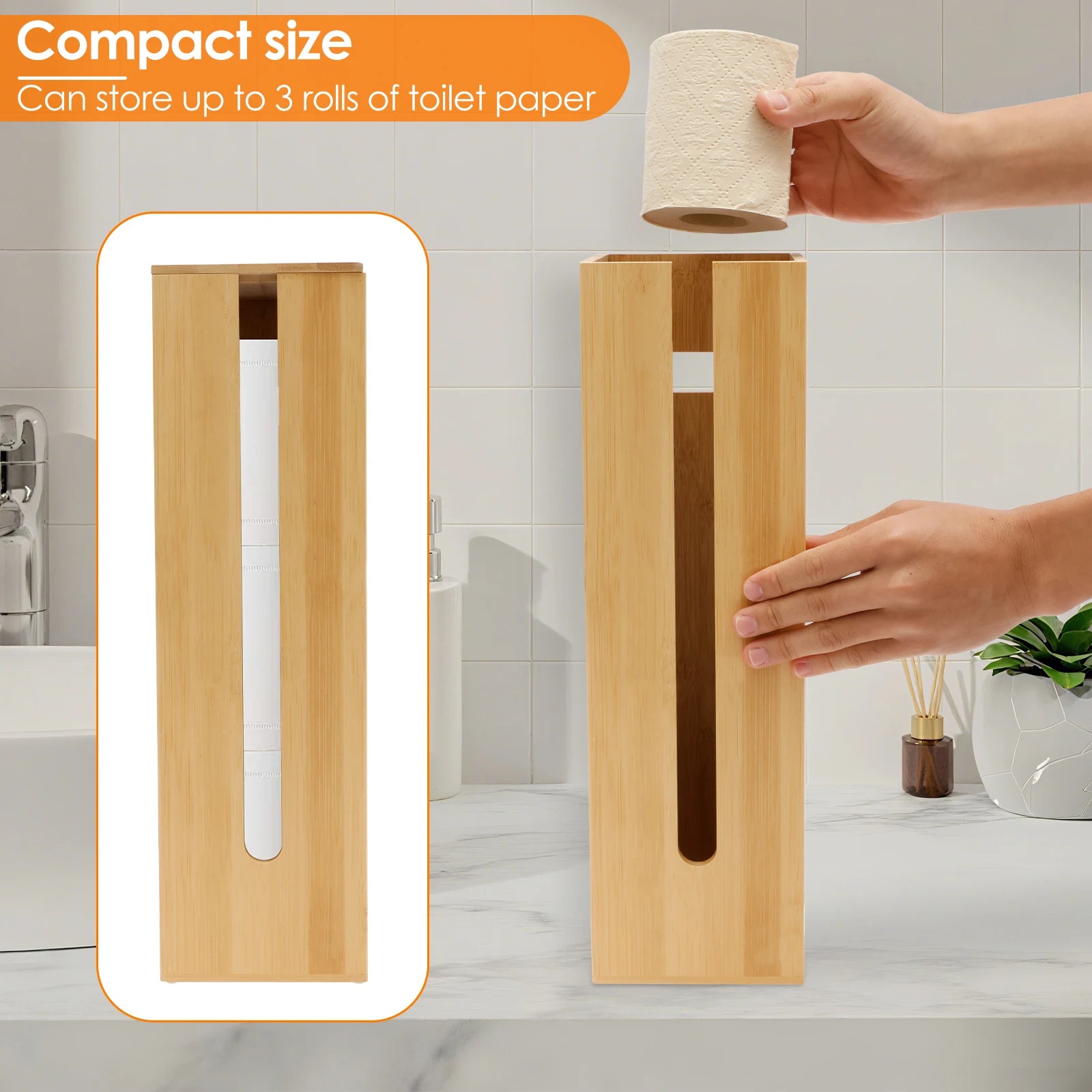 Wooden Bathroom Toilet Paper Holder with Towel Storage Organizer Box