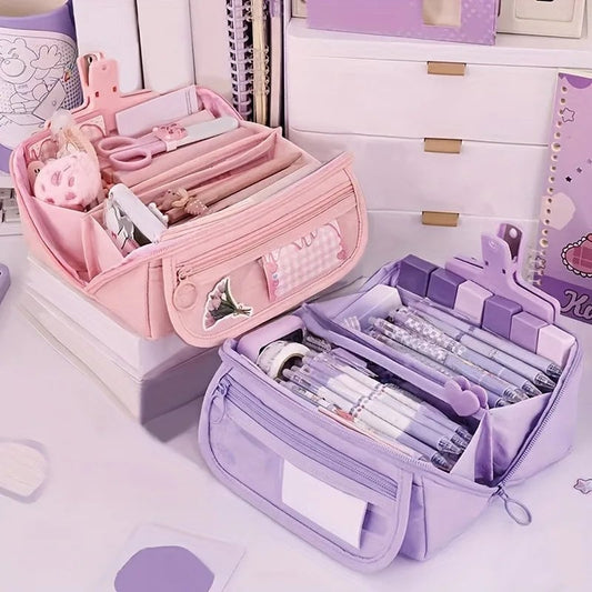 Large Multi-Compartment Pencil Case Organizer - Desktop Storage