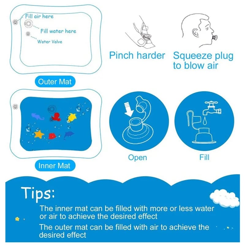 Inflatable Water Play Mat - Tummy Time Activity Pad for Babies