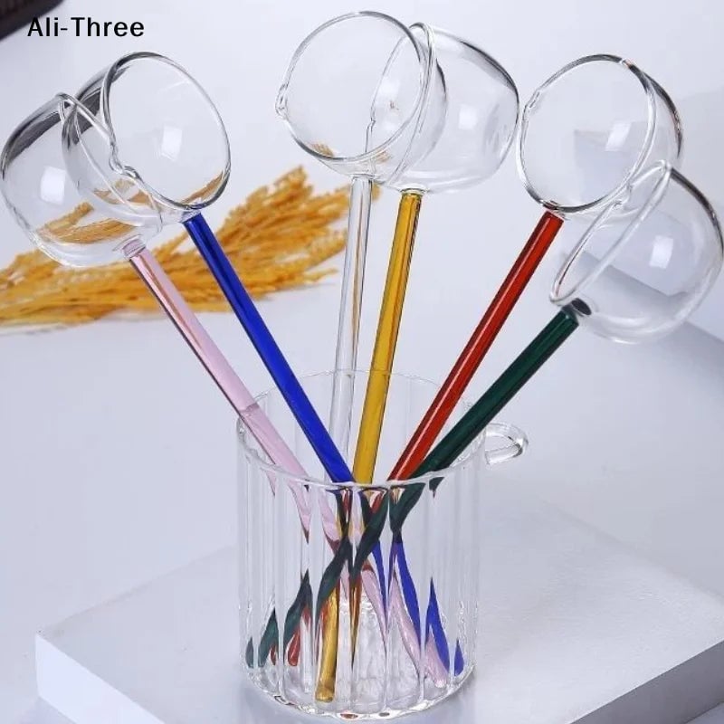Borosilicate Glass Spoon Long Handle Heat Resistant Spout Dessert