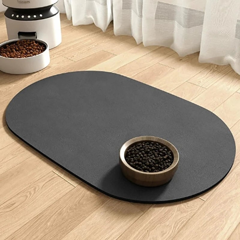Absorbent Non-Slip Oval Pet Feeding Mat - Quick-Dry Waterproof