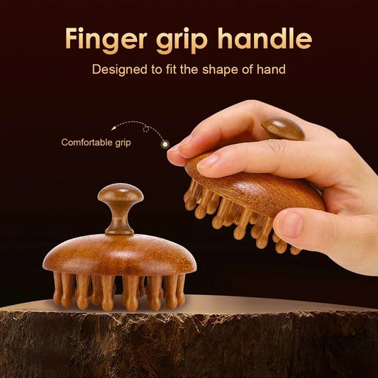 Sandalwood Massage Comb Finger Ring Scalp Meridian Guasha Tool
