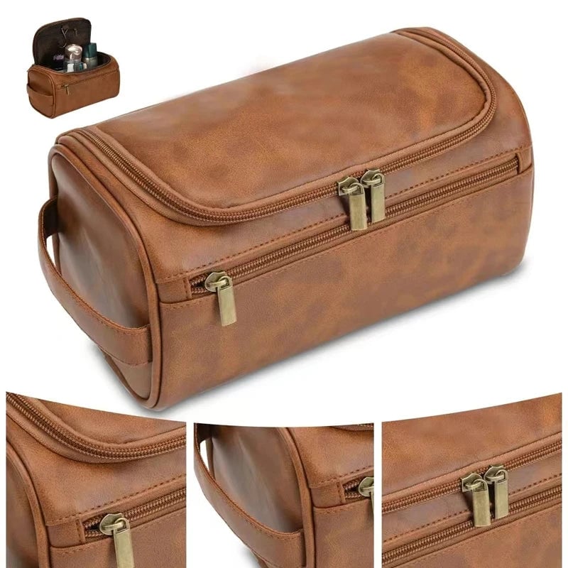 Large Hanging Leather Toiletry Bag - Travel Dopp Kit Men Women