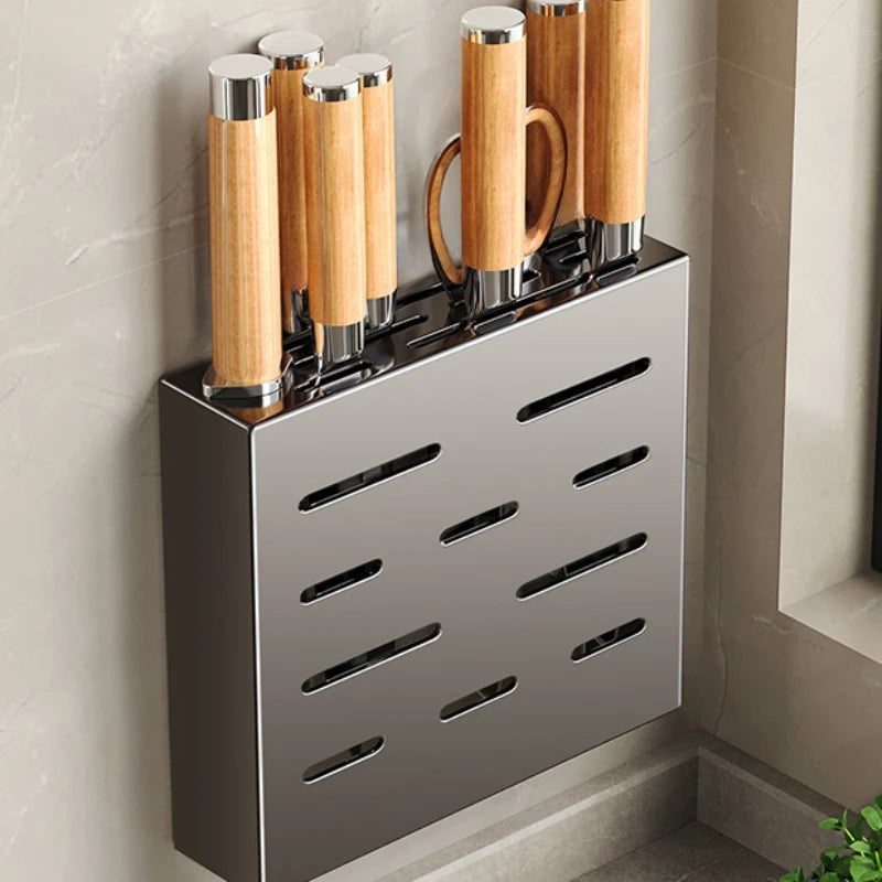Non-Perforation Wall Mount Kitchen Knife Storage Box Organizer Rack