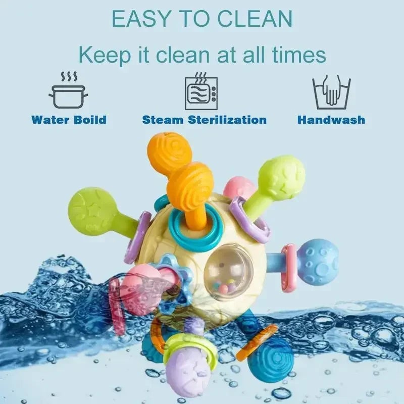 Rotating Rattle Ball Silicone Teether Baby Toy 0-12 Months Sensory