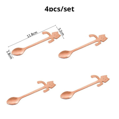 4pc Stainless Steel Mini Cat Kitten Coffee Tea Dessert Spoons Set