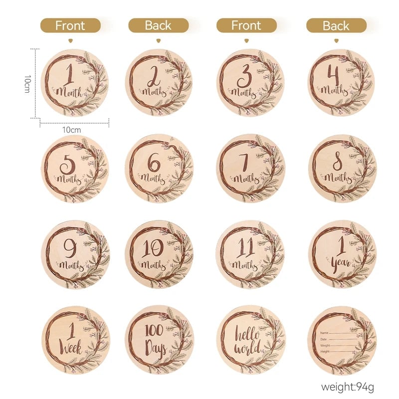 Wooden Baby Milestone Number Cards Monthly Newborn Photography Props