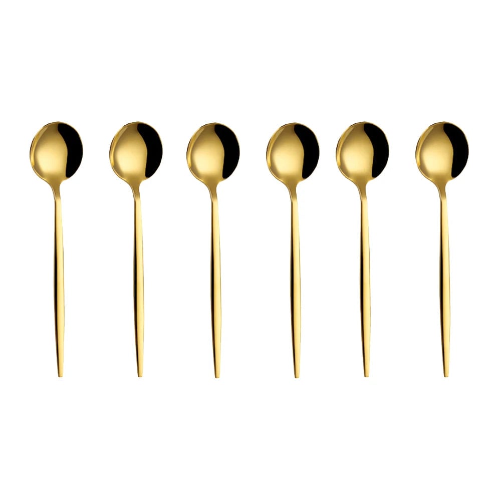 Gold Stainless Steel Coffee Spoons Set - 6 Piece Dessert Teaspoons