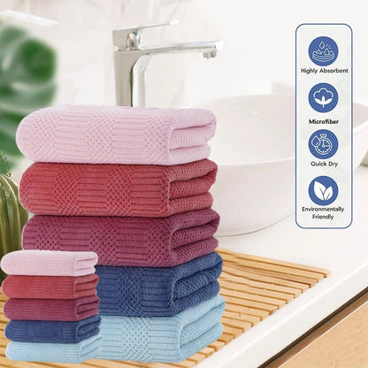 Lucky Grid Coral Fleece Bath Towel Set - Quick-Dry Absorbent