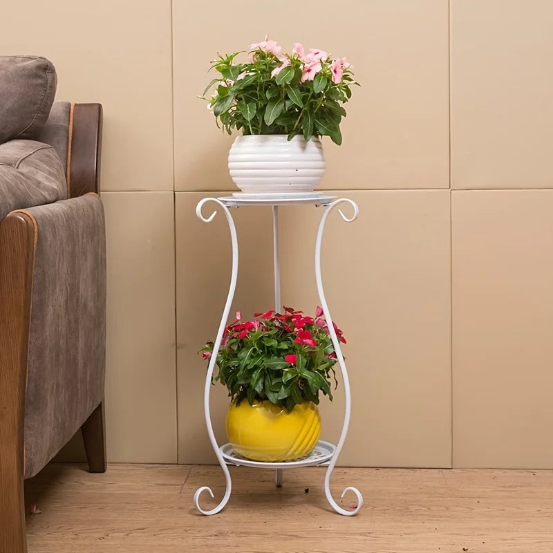 Double Layer Metal Flower Rack Plant Display Stand Indoor Outdoor