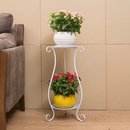 Double Layer Metal Flower Rack Plant Display Stand Indoor Outdoor