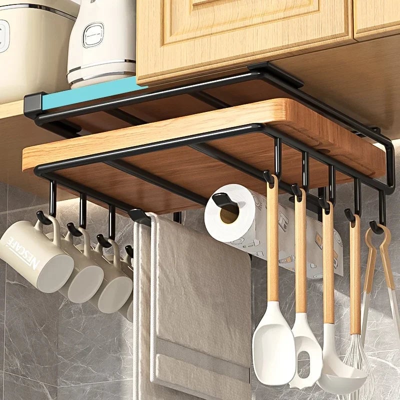 Under Cabinet Kitchen Organizer Rack Multi-Hook Storage Shelf