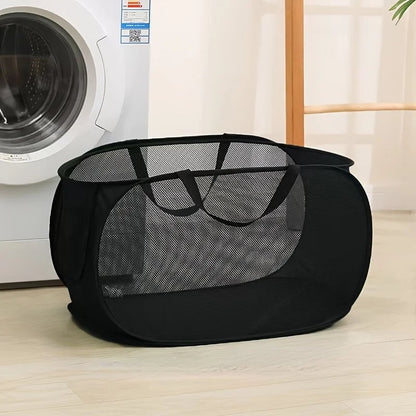 Breathable Mesh Folding Laundry Basket with Handles - Portable