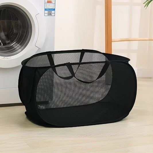 Breathable Mesh Folding Laundry Basket with Handles - Portable