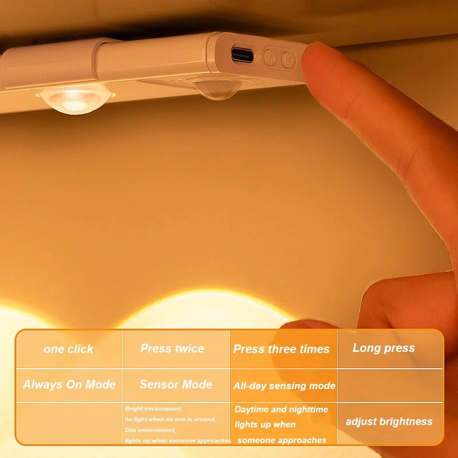 USB Rechargeable LED Motion Sensor Under Cabinet Light Kitchen