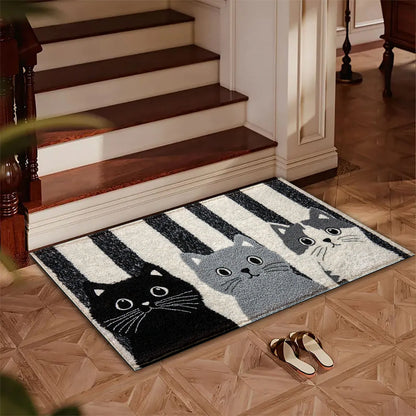 Waterproof Striped Cat Cartoon Doormat - Soft Non-Slip Floor Rug