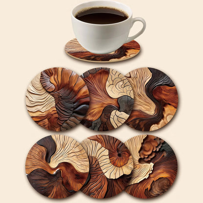 Wooden Coasters Set of 6 - Swirl Pattern Coffee Tea Bar Decor