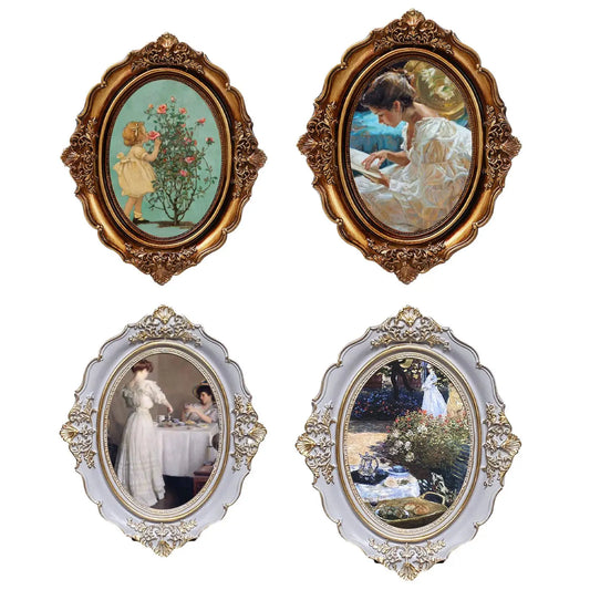 Vintage Baroque Oval Picture Frame - Antique Elegant Tabletop Wall