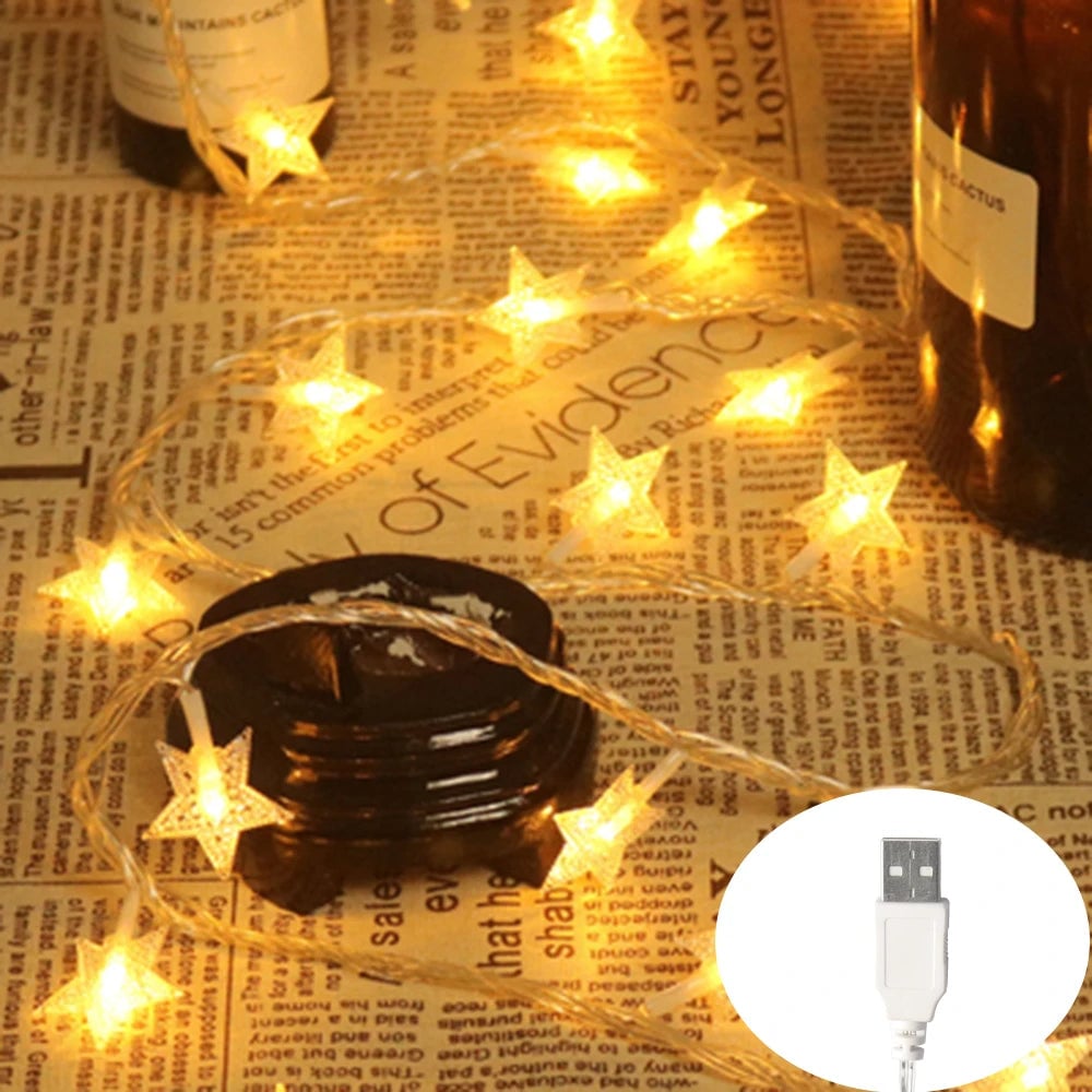 LED Star String Lights 20ft USB Battery Warm White Fairy Lights